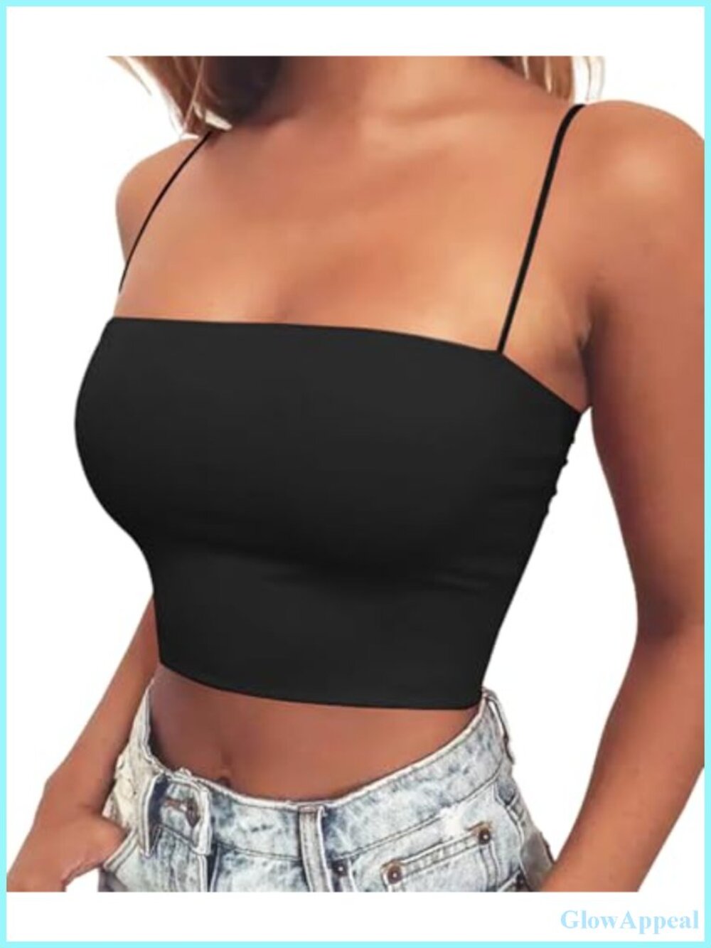 Abasona Spaghetti Strap Crop Top Camisole Sleeveless Y2K Cami Tank Top